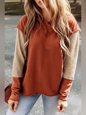 Patchwork Textured Knit Oversized Hoodie